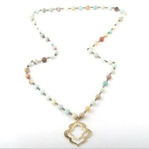 Anthropologie Amazonite Natural Stone Lotus Necklace